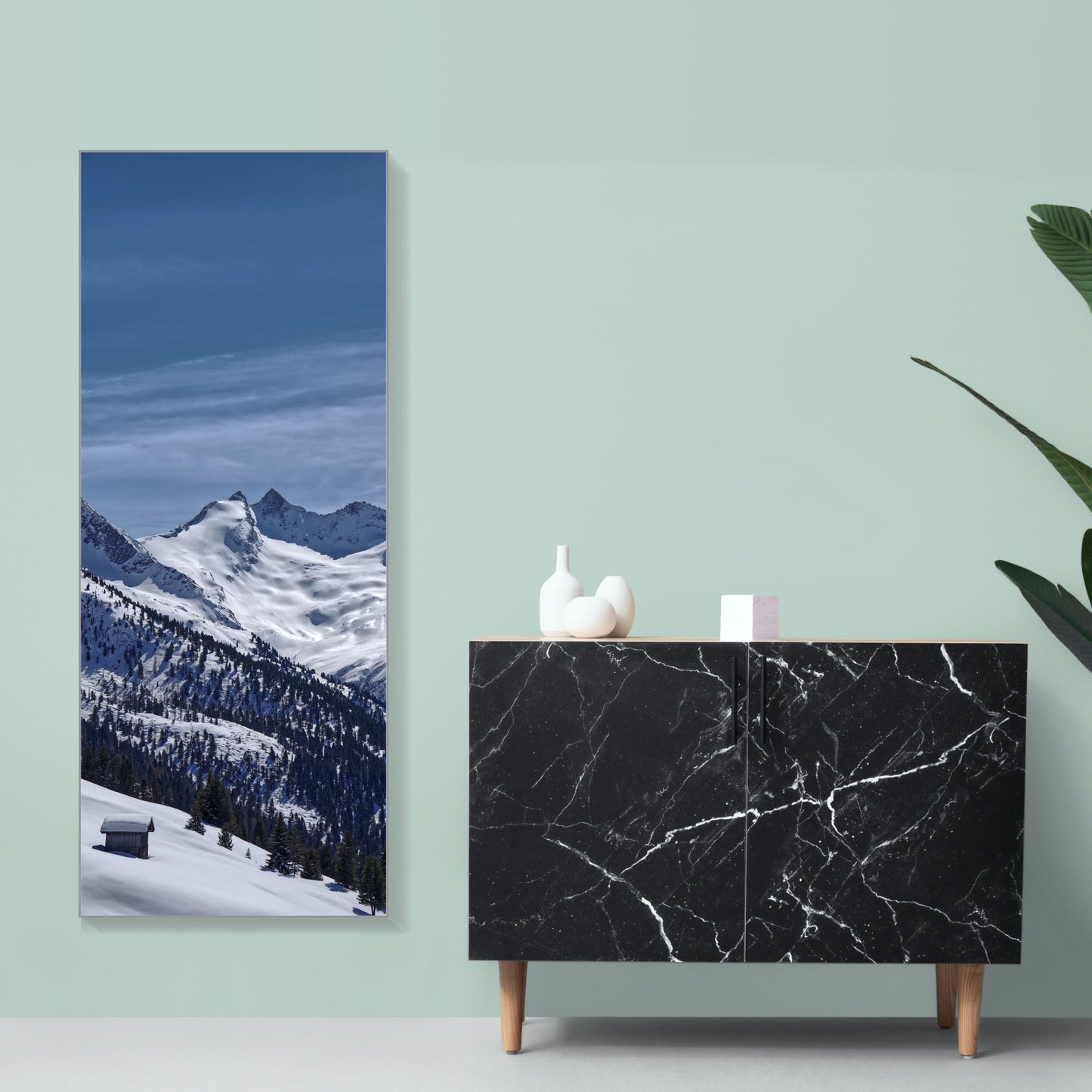 Kleine Hütte im Tiefschnee | Wandbild Alpen